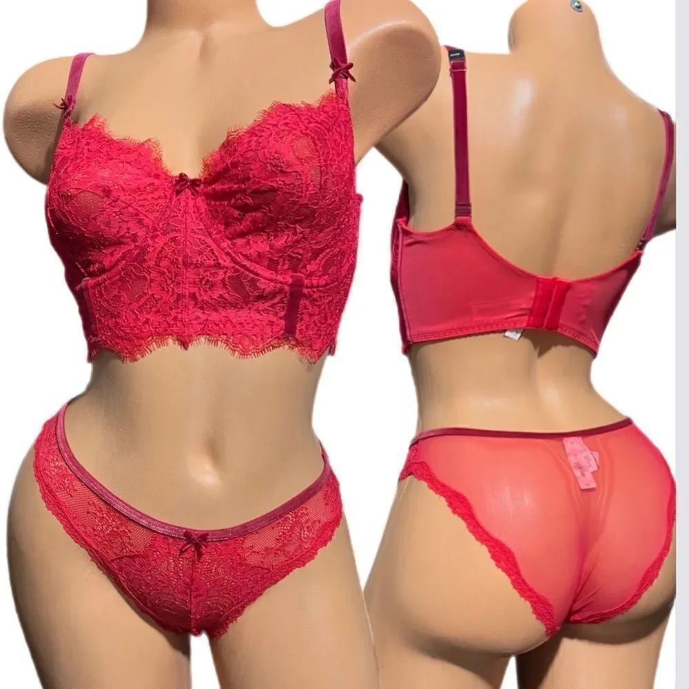 Victorias Secret Set Dream Angels Push Up without Padding Long bra Cheekini Red